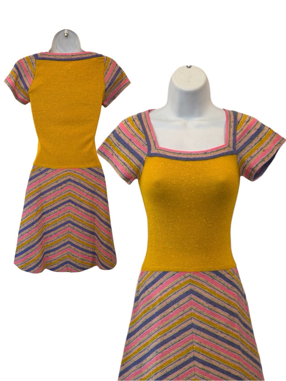 Vintage Bonwit Teller Silk Blend 60s Mod Chevron Stripe Italy Dress XXS